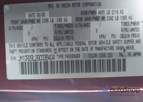 2009 Mazda Mazda5 Grand Touring z USA, uszkodzony, nr VIN JM1CR29L290336404